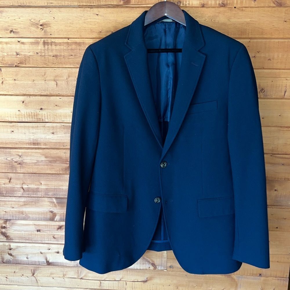 Tasso Elba textured navy blazer mens L